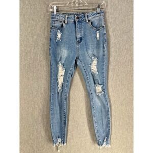 Indigo Stitch Skinny Jeans Women's 5 (26Wx27L) Blue Denim Distressed Medium Wash